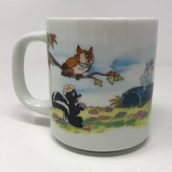 Vintage Disneyland Walt Disney World Bambi Thumper Flower Owl Mug Blue Rim - Picture 3 of 9